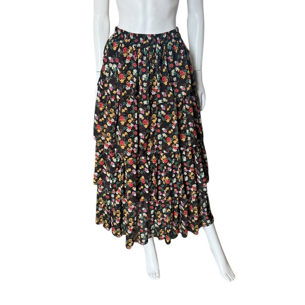 Tensione In Floral Ruffle Tiered Maxi Skirt Small